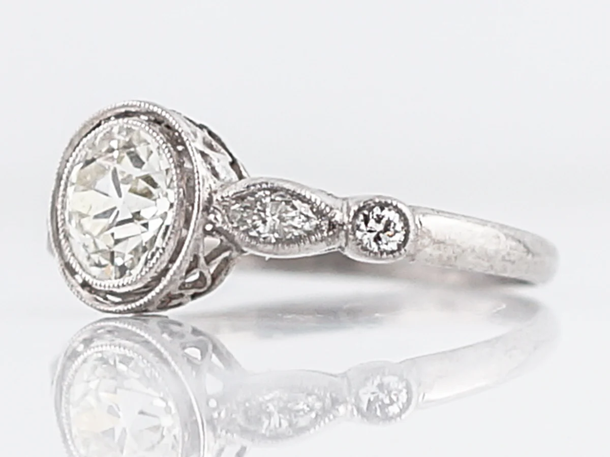 Antique Engagement Ring Art Deco .83 Old European Cut Diamond in Platinum - Image 3