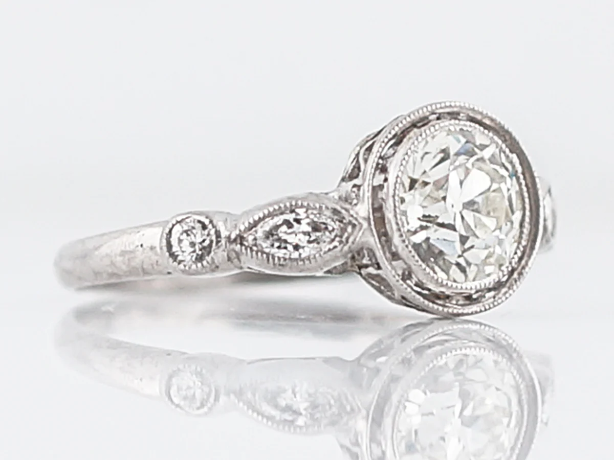Antique Engagement Ring Art Deco .83 Old European Cut Diamond in Platinum - Image 4