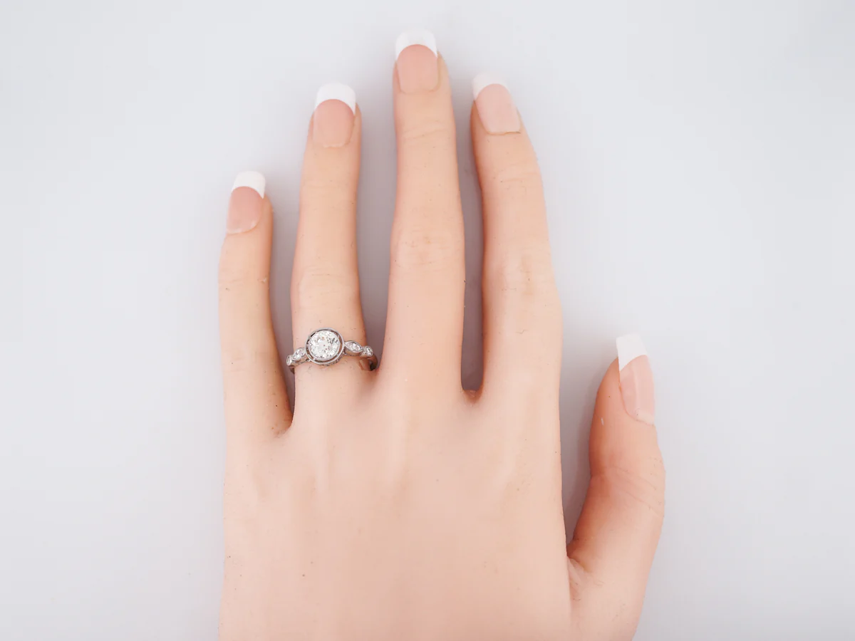 Antique Engagement Ring Art Deco .83 Old European Cut Diamond in Platinum - Image 7