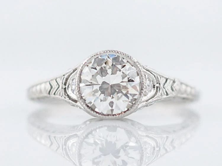 Antique Engagement Ring Art Deco .85 Round Brilliant Cut Diamond in Platinum