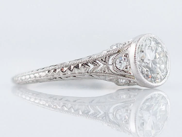 Antique Engagement Ring Art Deco .85 Round Brilliant Cut Diamond in Platinum - Image 3
