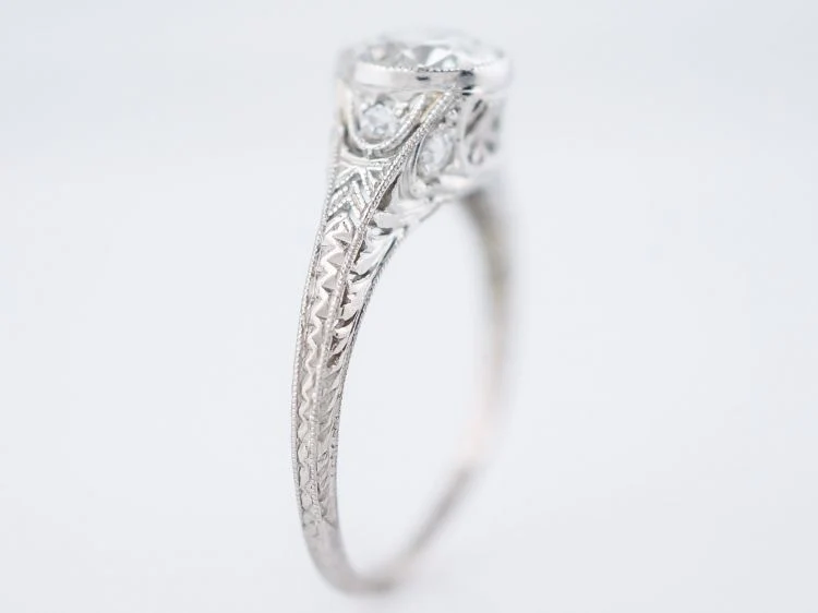 Antique Engagement Ring Art Deco .85 Round Brilliant Cut Diamond in Platinum - Image 5
