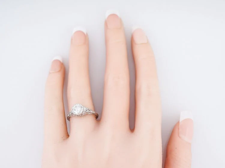 Antique Engagement Ring Art Deco .85 Round Brilliant Cut Diamond in Platinum - Image 7