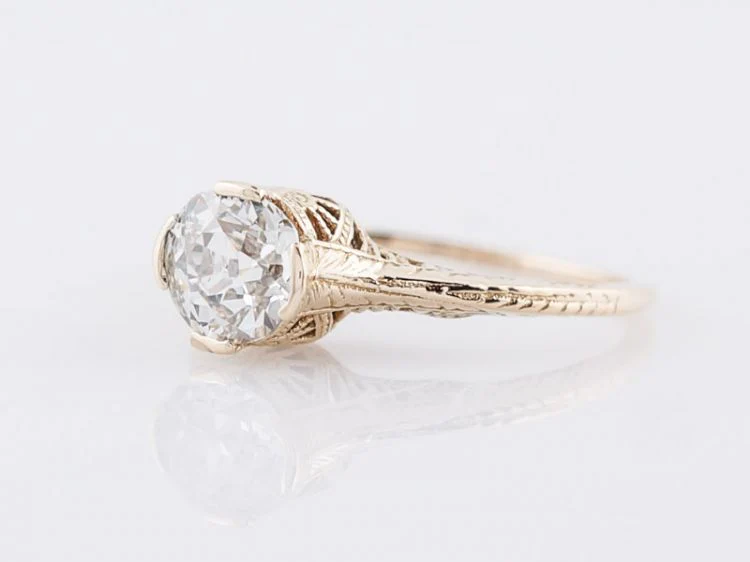 Antique Engagement Ring Art Deco .87 Old European Cut Diamond in 14k Yellow Gold - Image 3