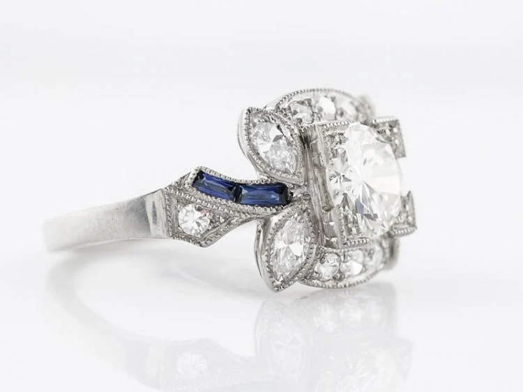 Antique Engagement Ring Art Deco .90 Transitional Cut Round Diamond in Platinum - Image 3