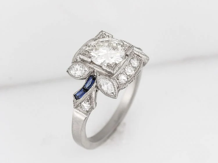 Antique Engagement Ring Art Deco .90 Transitional Cut Round Diamond in Platinum - Image 4