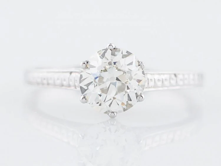 Antique Engagement Ring Art Deco .93 Old European Cut Diamond in 14k White Gold