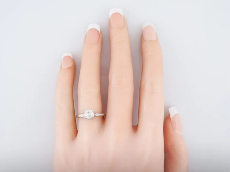 Antique Engagement Ring Art Deco .93 Old European Cut Diamond in 14k White Gold - Image 7