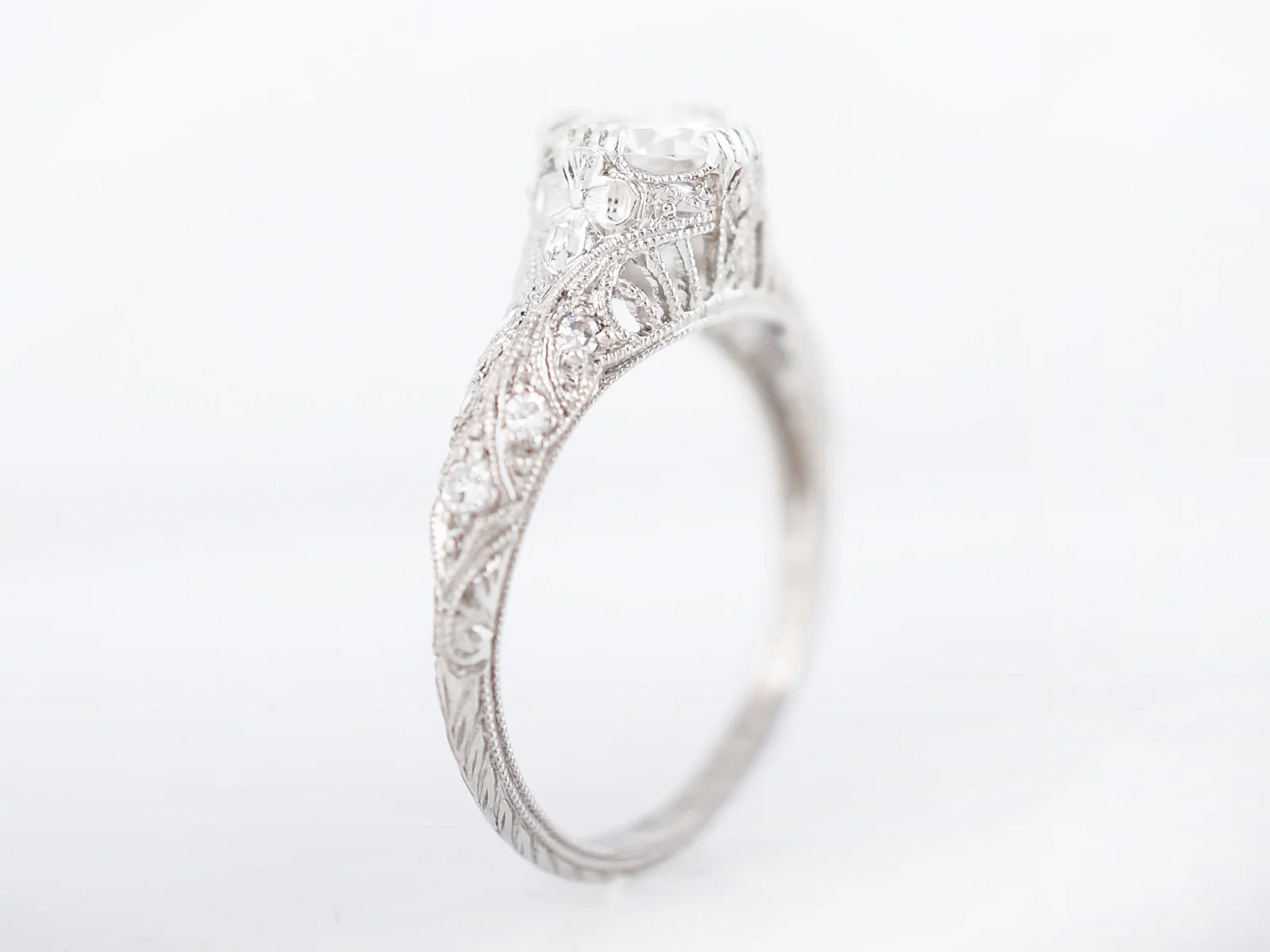 Antique Engagement Ring Art Deco .94 Transitional Cut Diamond in Platinum - Image 6