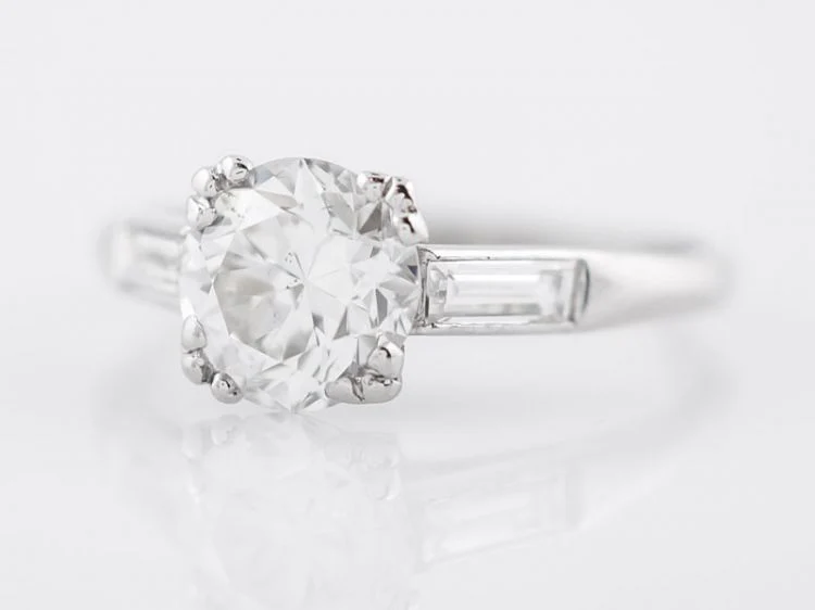 Antique Engagement Ring Art Deco GIA 1.49 Round Brilliant Cut Diamond in Platinum - Image 3