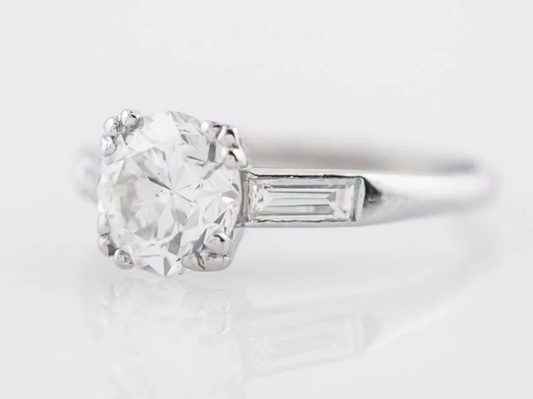 Antique Engagement Ring Art Deco GIA 1.49 Round Brilliant Cut Diamond in Platinum - Image 4