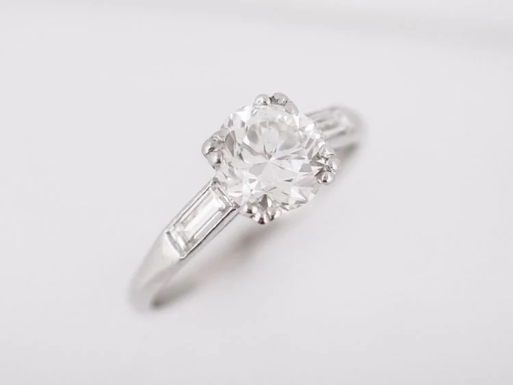 Antique Engagement Ring Art Deco GIA 1.49 Round Brilliant Cut Diamond in Platinum - Image 5
