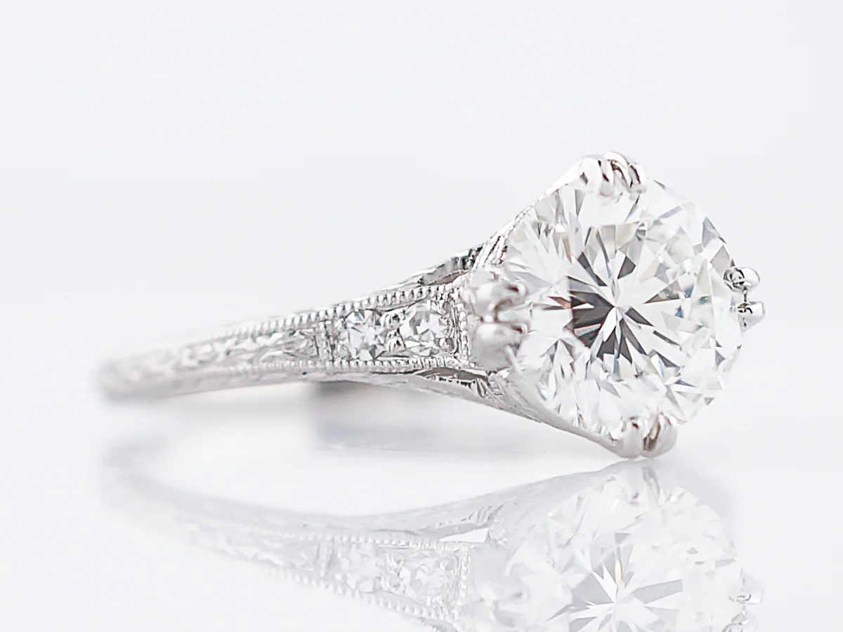 Antique Engagement Ring Art Deco GIA 1.50 Round Brilliant Cut Diamond in Platinum - Image 3