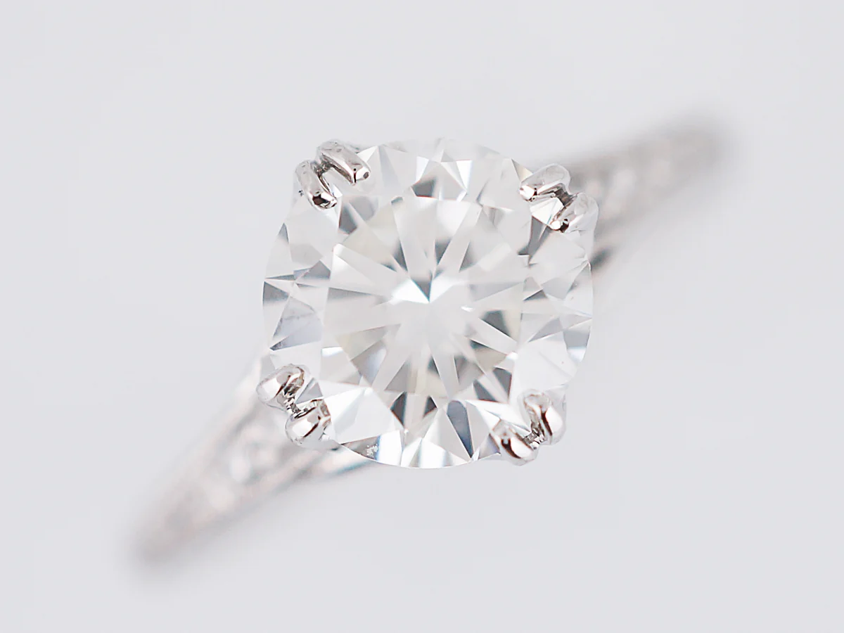 Antique Engagement Ring Art Deco GIA 1.50 Round Brilliant Cut Diamond in Platinum - Image 4