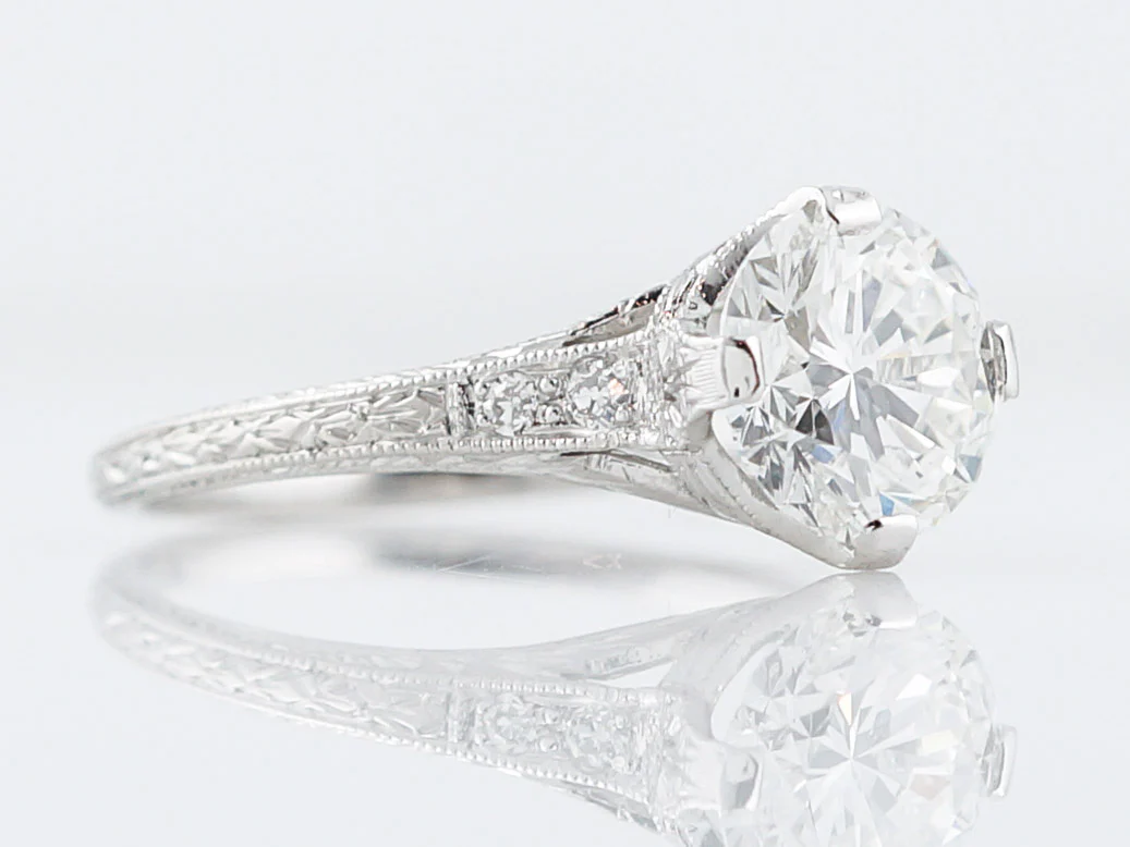 Antique Engagement Ring Art Deco GIA 1.50 Round Brilliant Cut Diamond in Platinum - Image 3