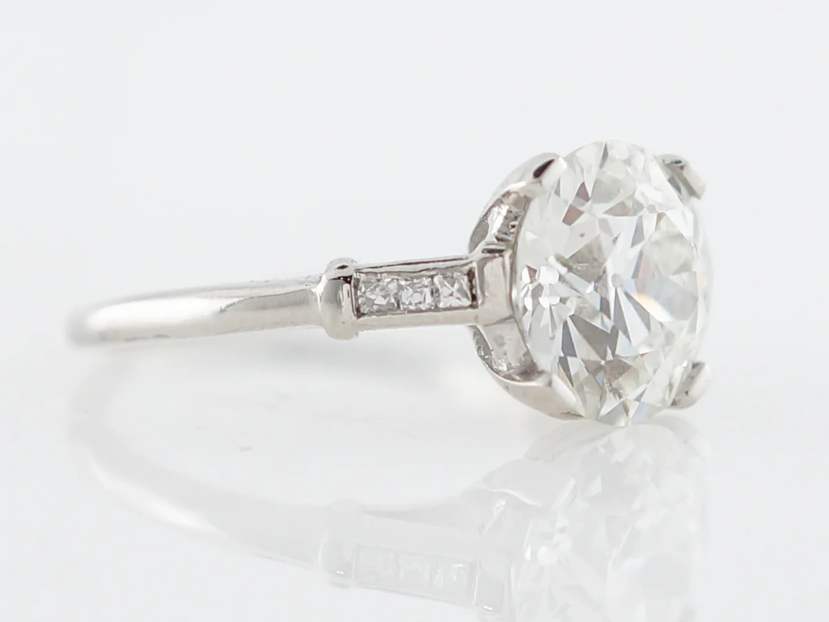 Antique Engagement Ring Art Deco GIA 2.65 Old European Cut Diamond in Platinum - Image 3