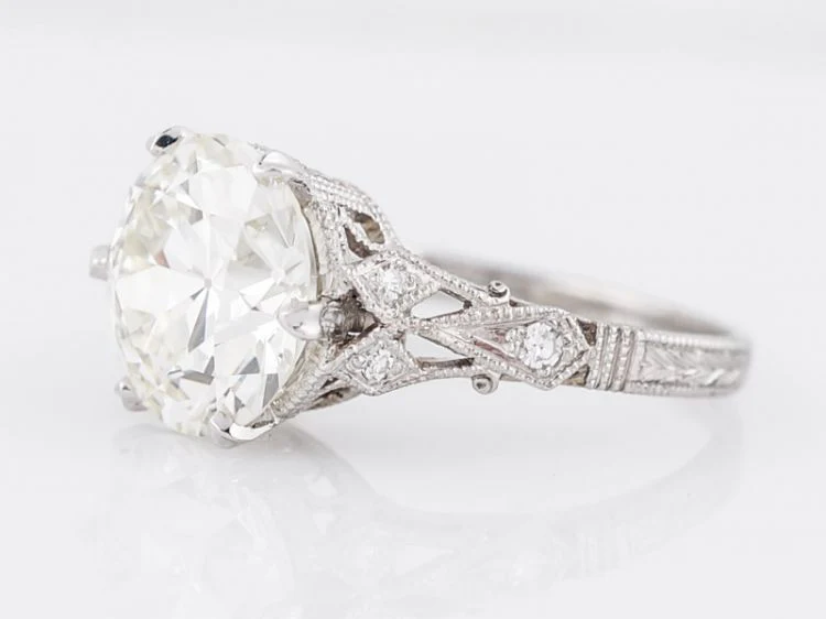 Antique Engagement Ring Art Deco GIA 3.48 Old European Cut Diamond in Platinum