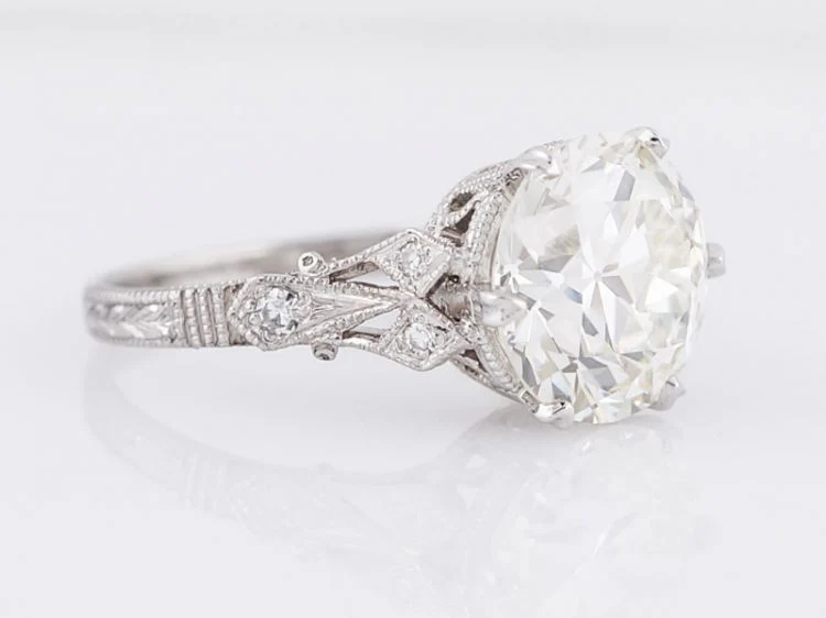 Antique Engagement Ring Art Deco GIA 3.48 Old European Cut Diamond in Platinum - Image 3