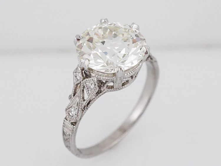 Antique Engagement Ring Art Deco GIA 3.48 Old European Cut Diamond in Platinum - Image 4