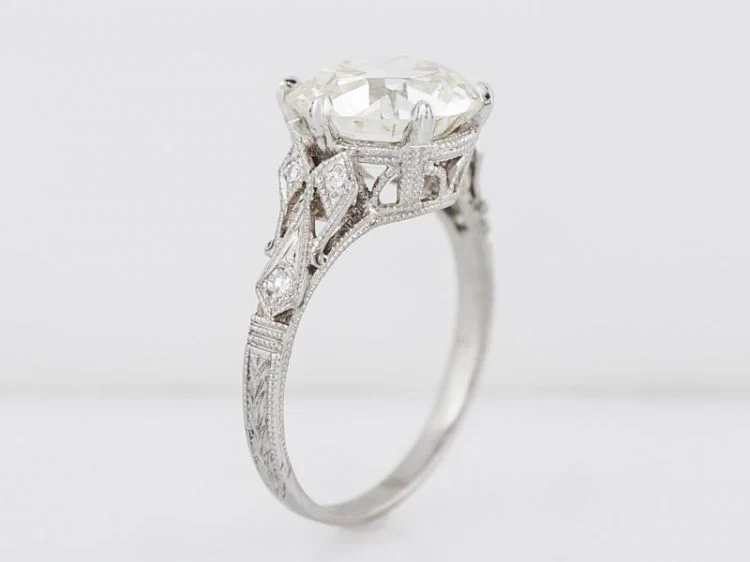 Antique Engagement Ring Art Deco GIA 3.48 Old European Cut Diamond in Platinum - Image 5