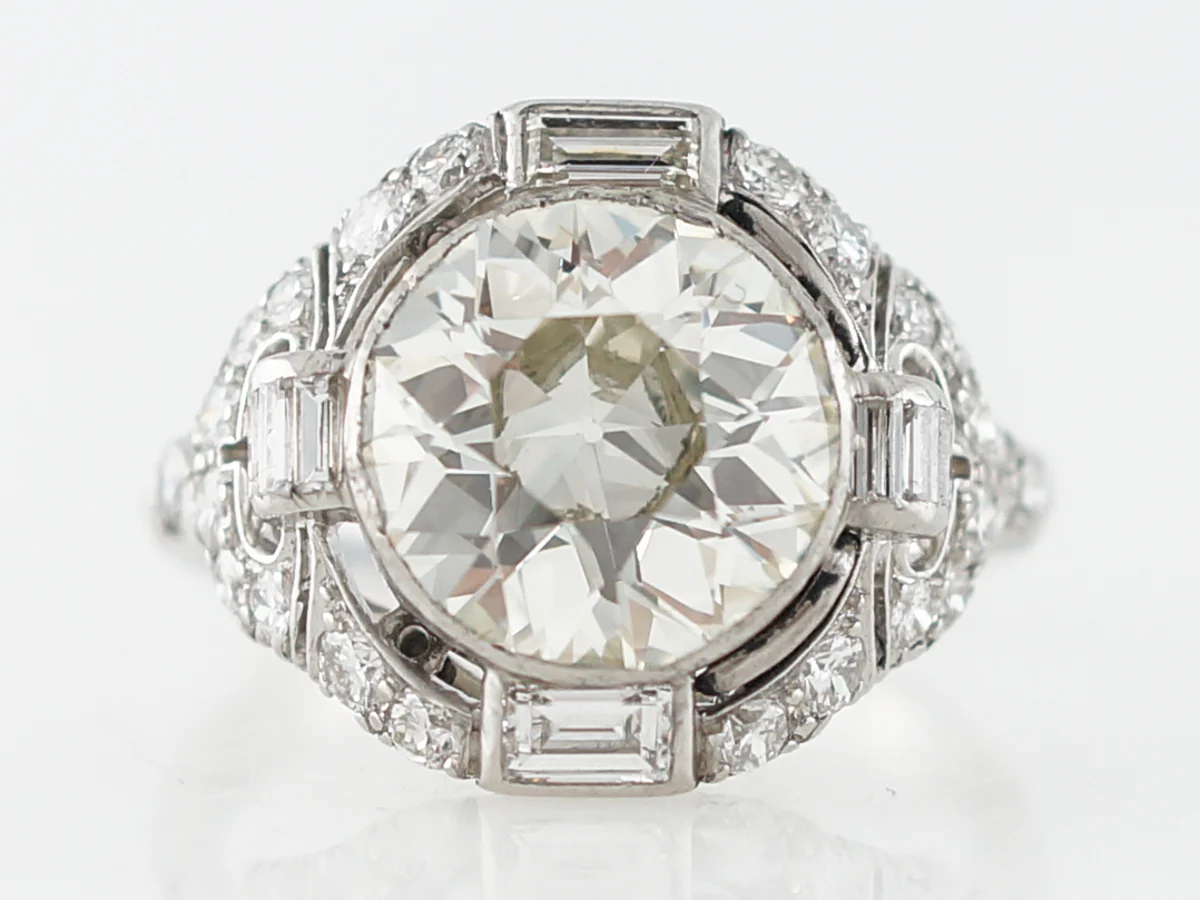 **RTV**Antique Engagement Ring Art Deco GIA 4.24 Old European Cut Diamond in Platinum