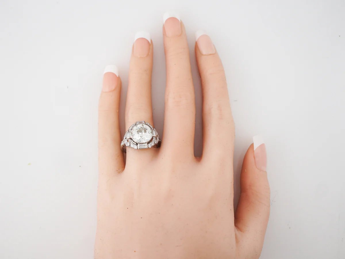 **RTV**Antique Engagement Ring Art Deco GIA 4.24 Old European Cut Diamond in Platinum - Image 6