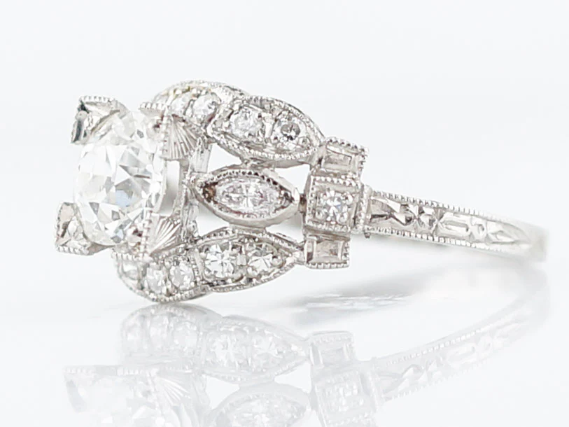 Antique Engagement Ring Art Deco GIA .92 Old European Cut Diamond in Platinum - Image 2