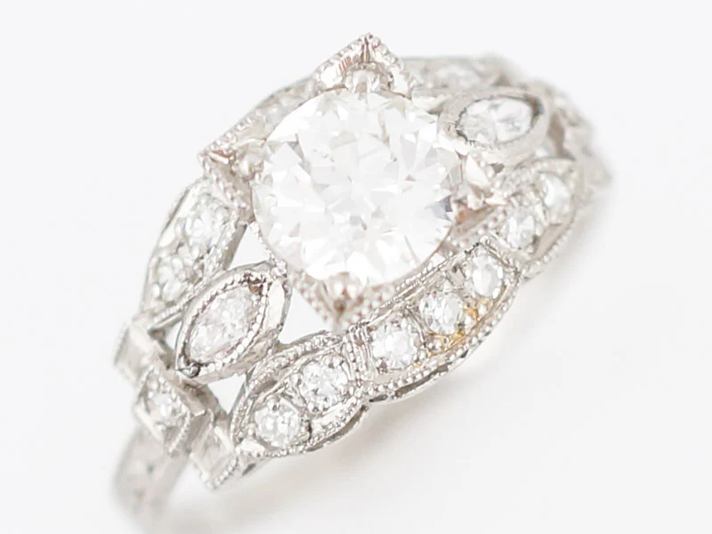 Antique Engagement Ring Art Deco GIA .92 Old European Cut Diamond in Platinum - Image 4