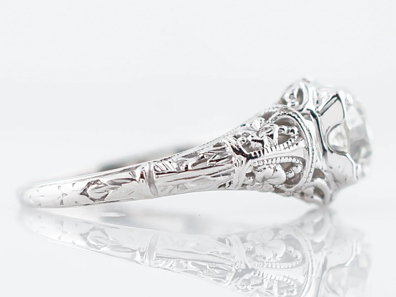 Antique Engagement Ring Art Deco .79 Old European Cut Diamond in 18K White Gold - Image 3