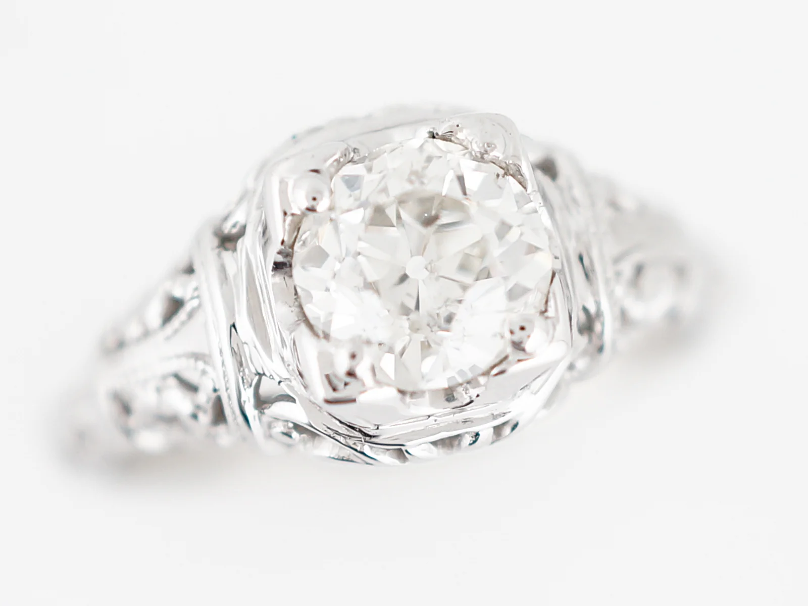 Antique Engagement Ring Art Deco .79 Old European Cut Diamond in 18K White Gold - Image 4