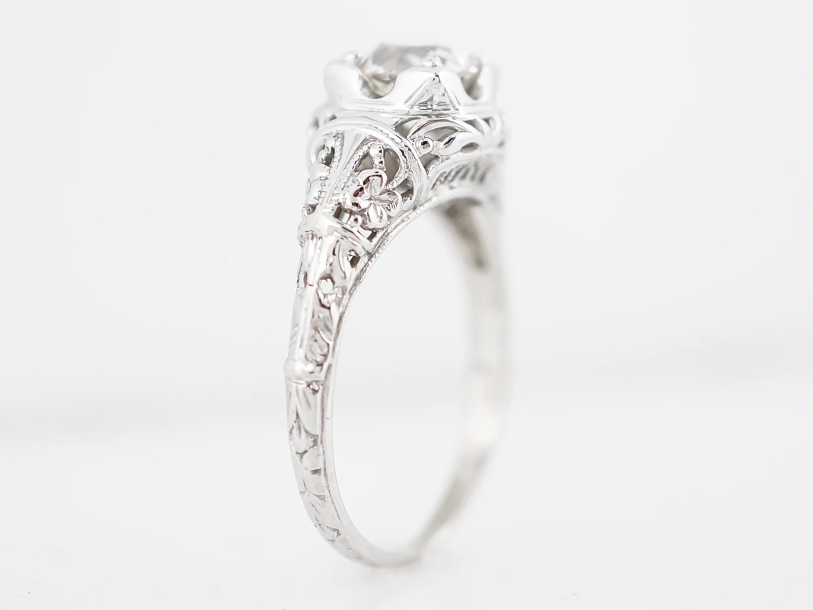 Antique Engagement Ring Art Deco .79 Old European Cut Diamond in 18K White Gold - Image 5