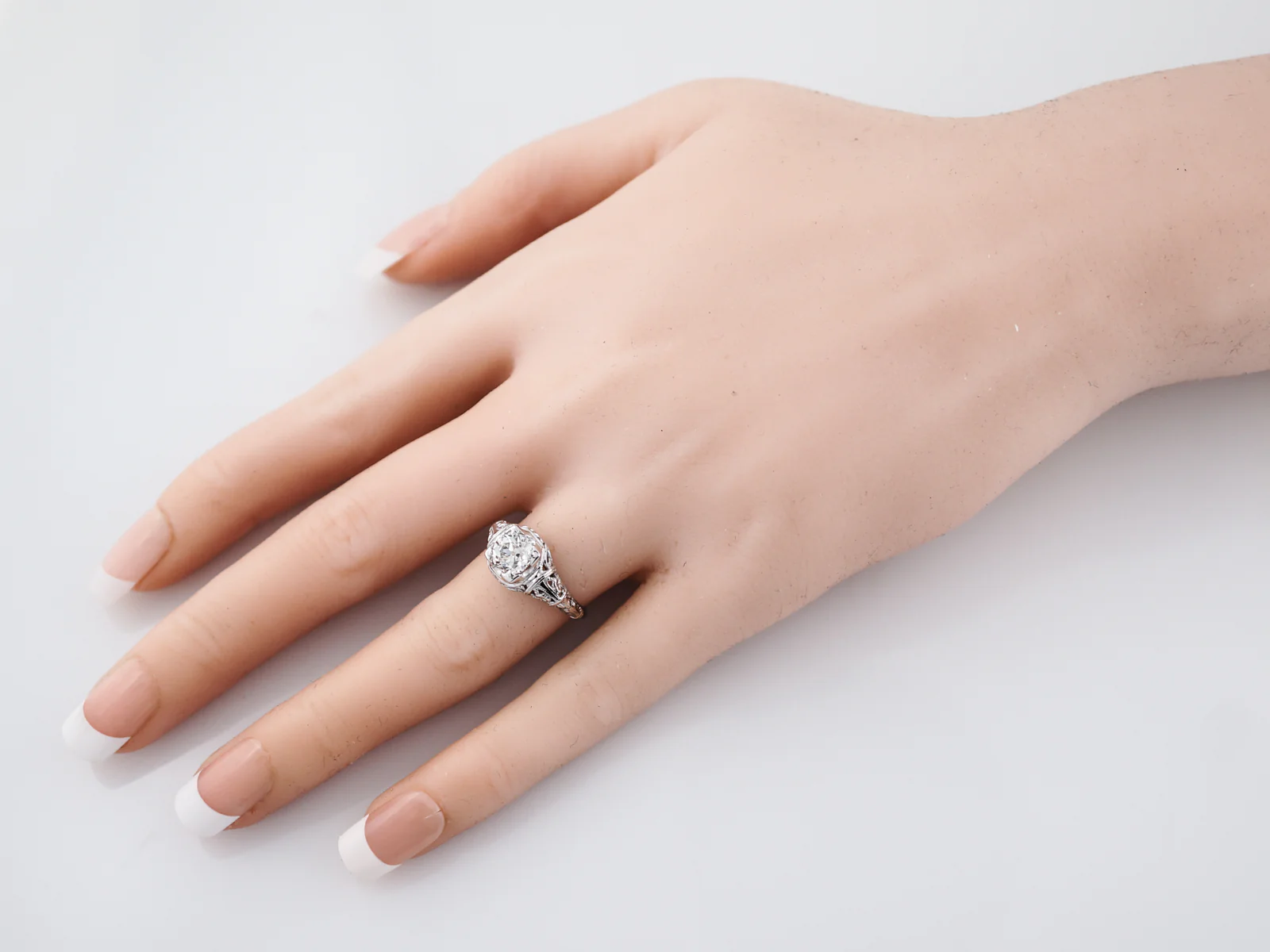 Antique Engagement Ring Art Deco .79 Old European Cut Diamond in 18K White Gold - Image 8