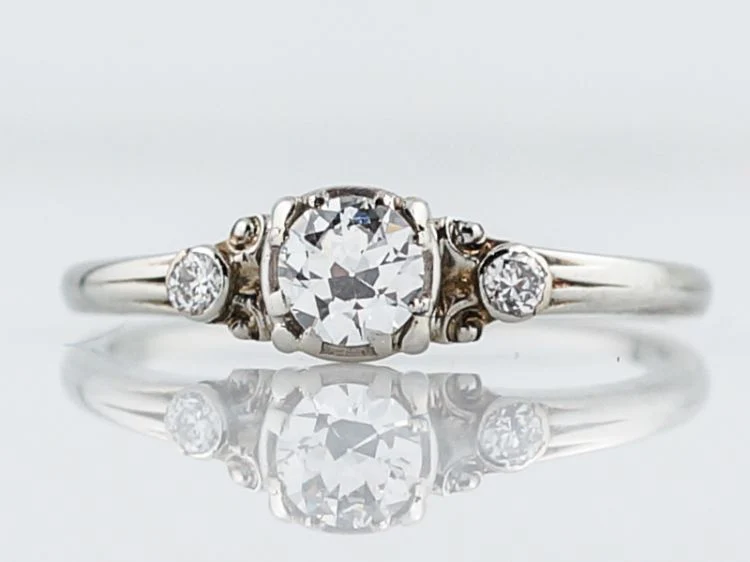 Antique Engagement Ring Jabel Art Deco .33 Old European Cut Diamond in 18k White Gold