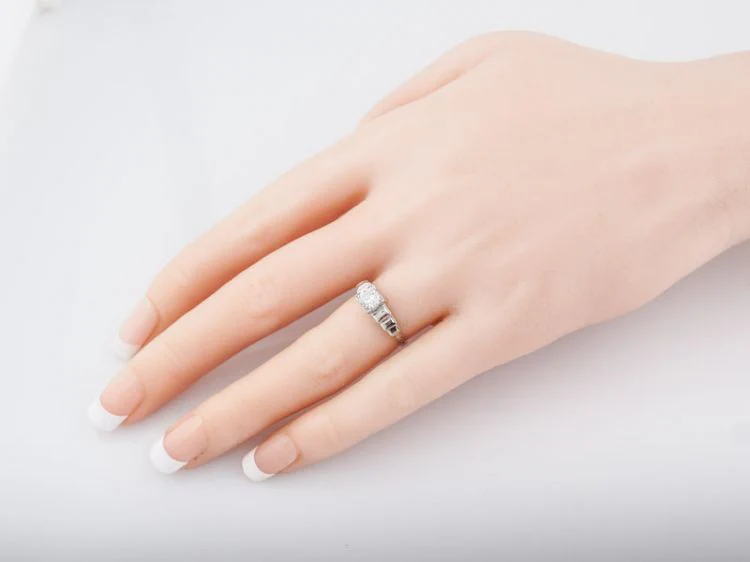 Antique Engagement Ring Late Art Deco .42 Round Brilliant Cut Diamond in 18k White Gold - Image 7