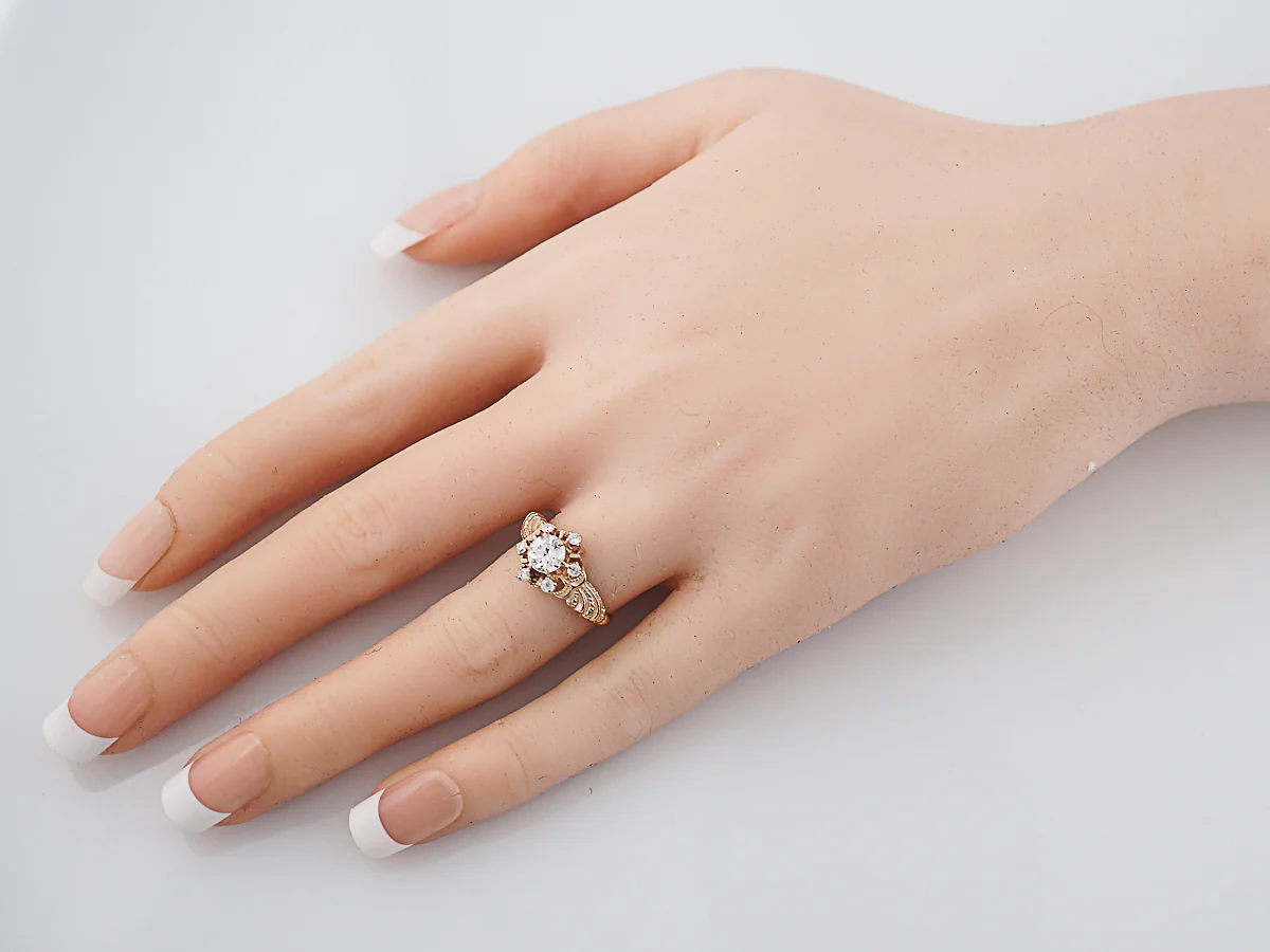 Antique Engagement Ring Late Art Deco .53 Old European Diamond in 14k Yellow Gold - Image 9