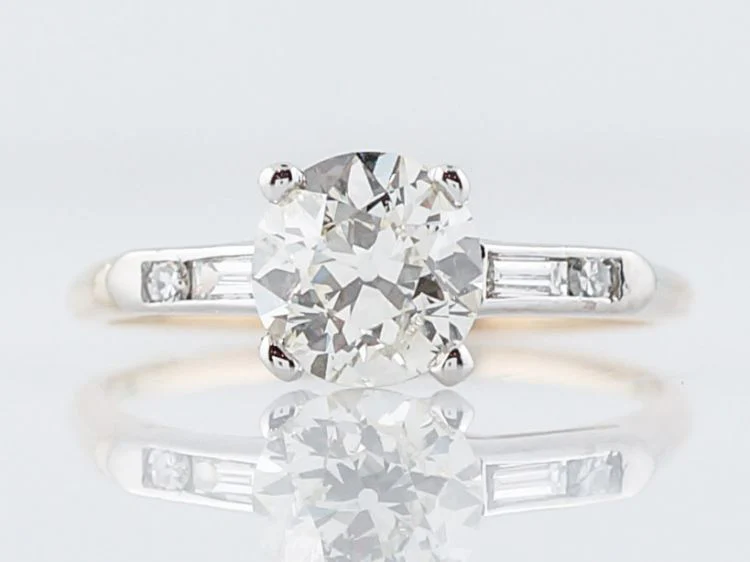 Antique Engagement Ring Retro 1.01 Old European Cut Diamond in 14k Yellow & White Gold
