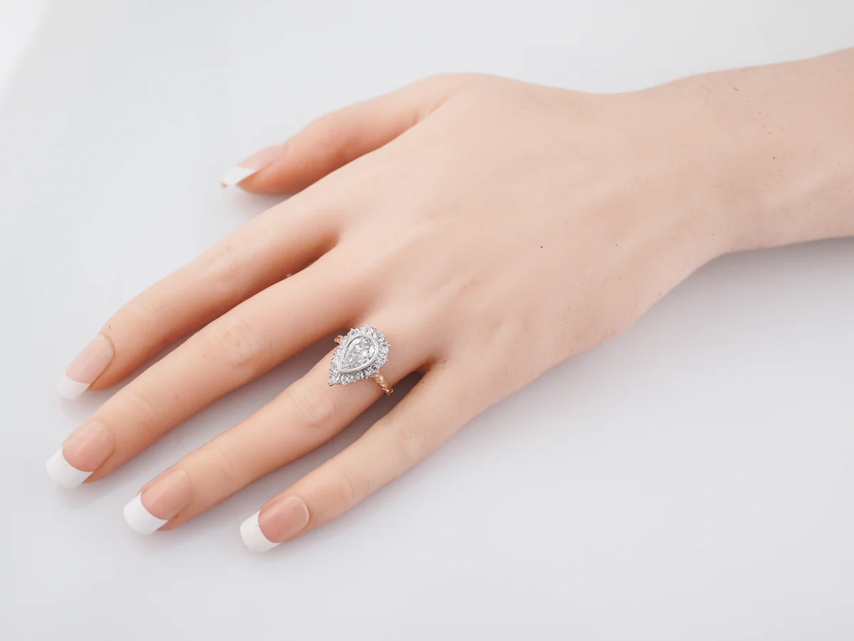 Antique Engagement Ring Victorian GIA 1.26 Pear Cut Diamond in 14k Yellow & White Gold - Image 5