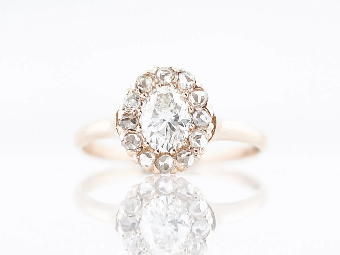 Antique Engagement Ring Victorian GIA .54 Oval Cut Diamond in 14k Yellow Gold