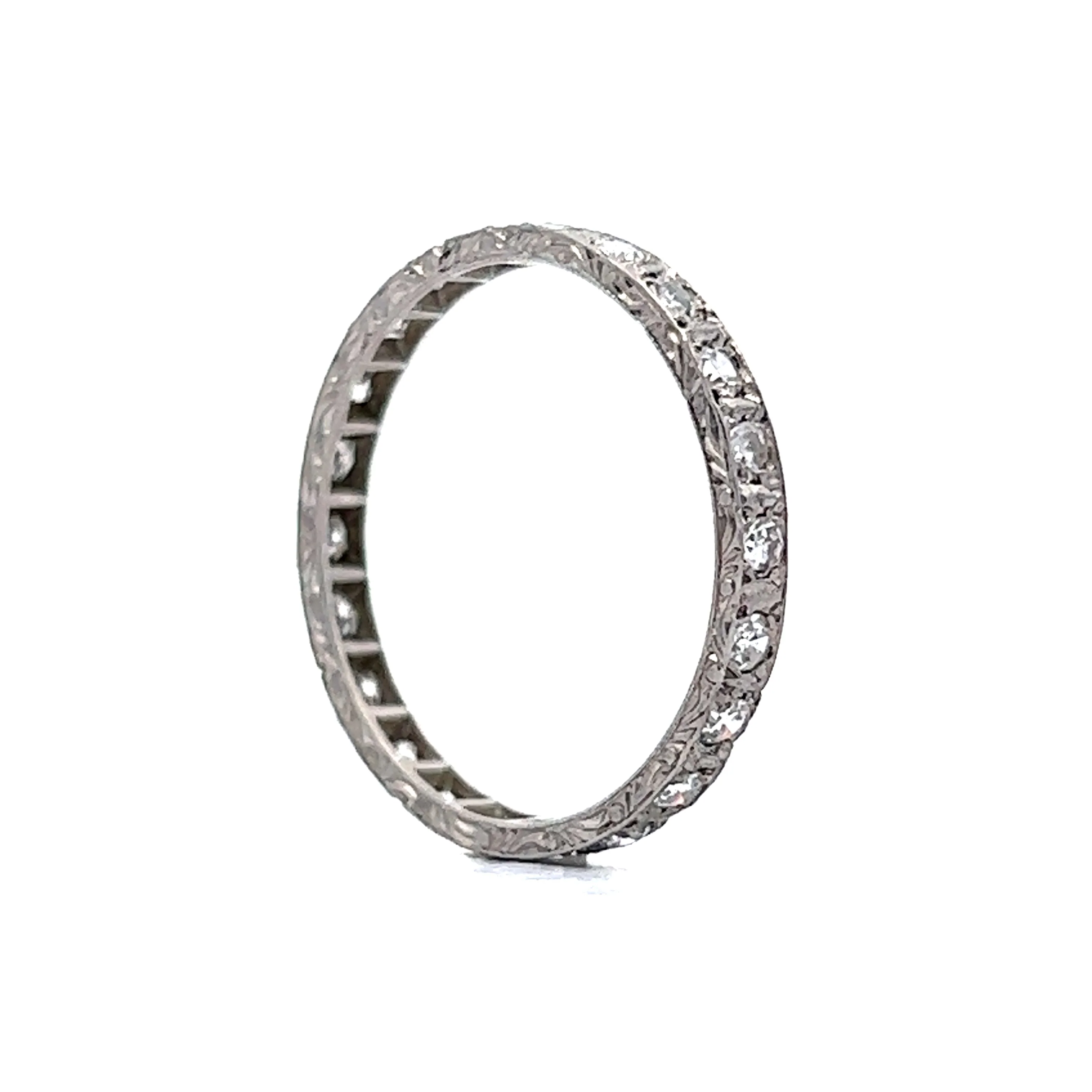 Antique Engraved Diamond Eternity Band in Platinum - Image 5