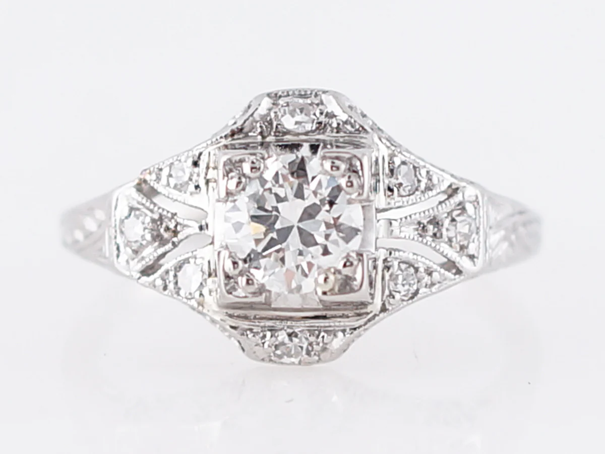 Antique Estate Diamond Filigree Engagement Ring in Platinum
