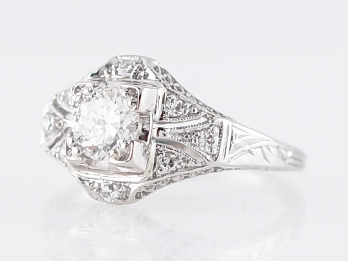Antique Estate Diamond Filigree Engagement Ring in Platinum - Image 2