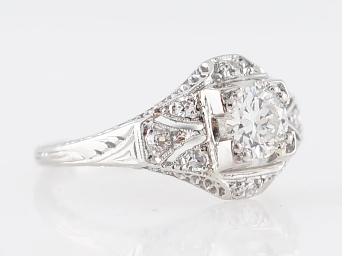 Antique Estate Diamond Filigree Engagement Ring in Platinum - Image 3