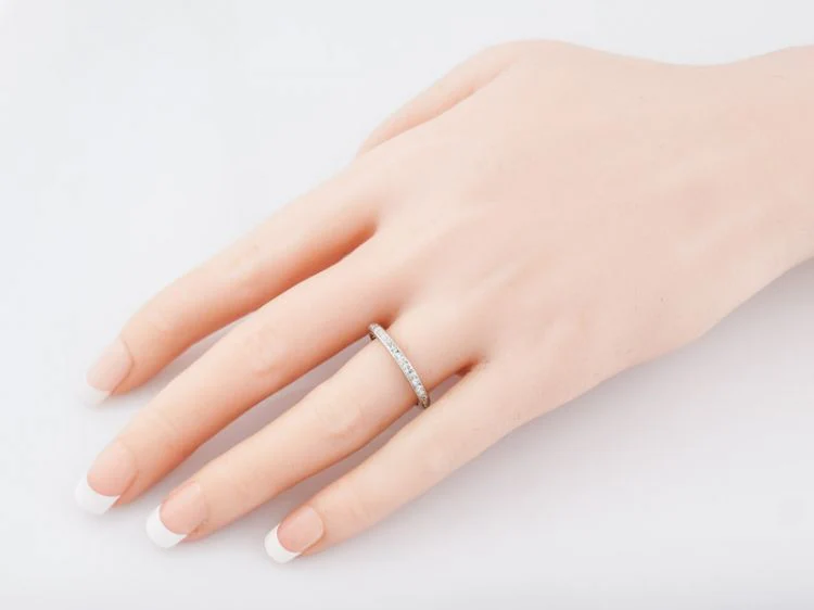 Antique Eternity Wedding Band Art Deco .90 Single Cut Diamonds in Platinum - Image 5