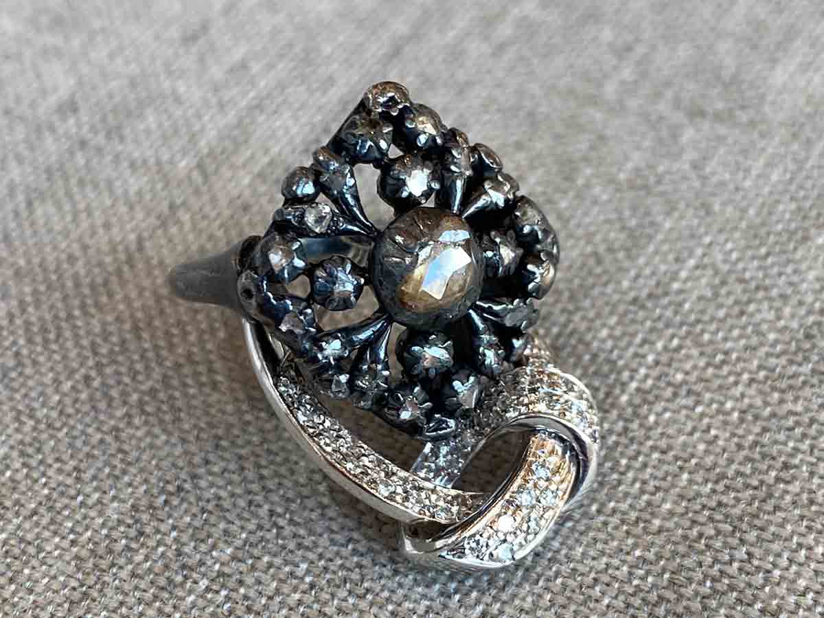Antique Georgian Diamond Ring in Oxidized Sterling Silver - Image 7