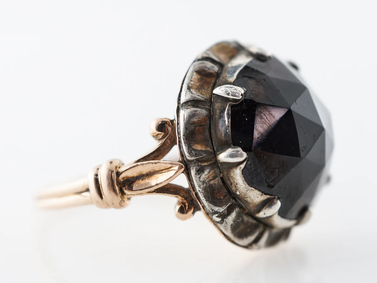 Antique Georgian Garnet Ring in 14k Rose Gold & Sterling - Image 3