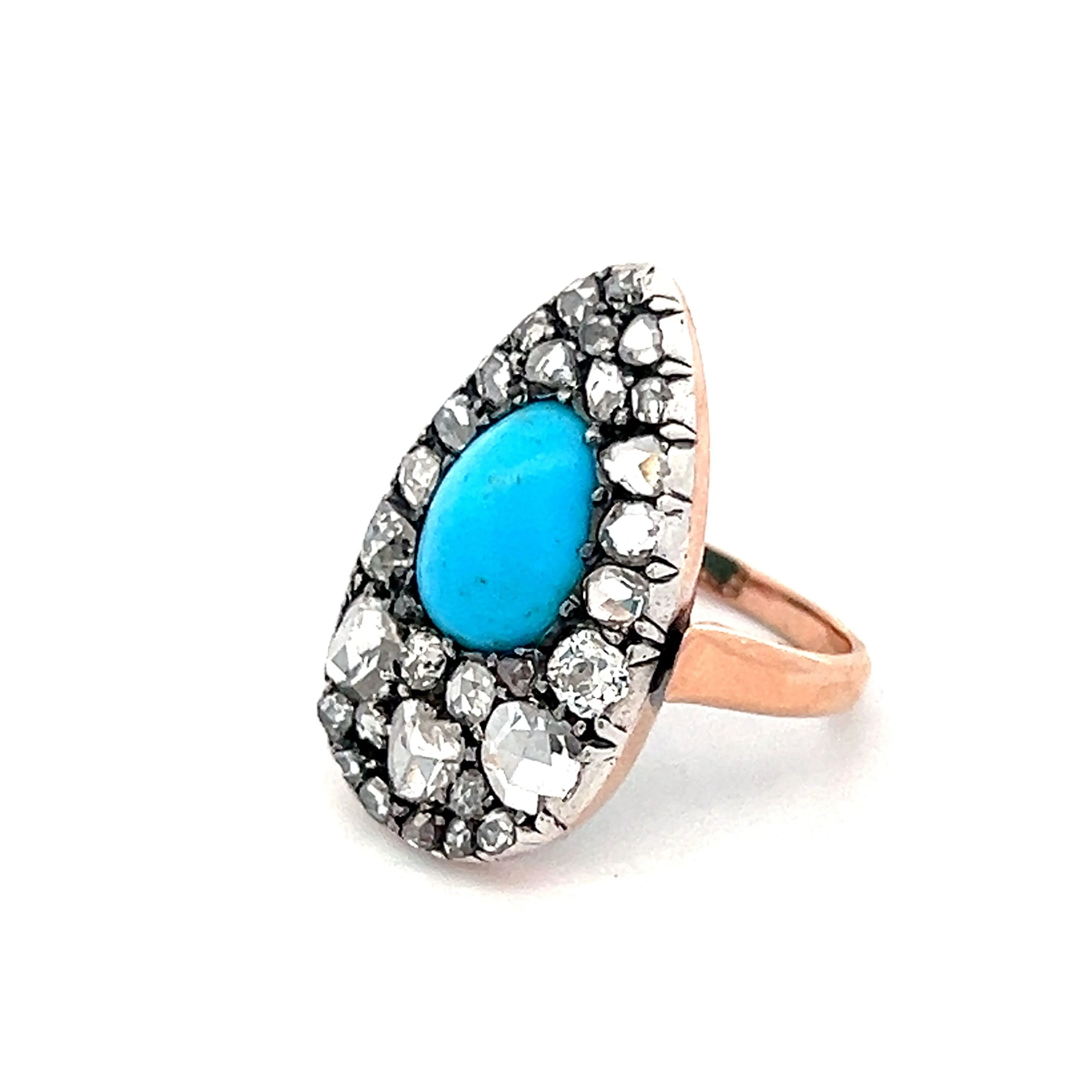 Antique Georgian Turquoise & Diamond Ring with in Rose Gold - Image 2