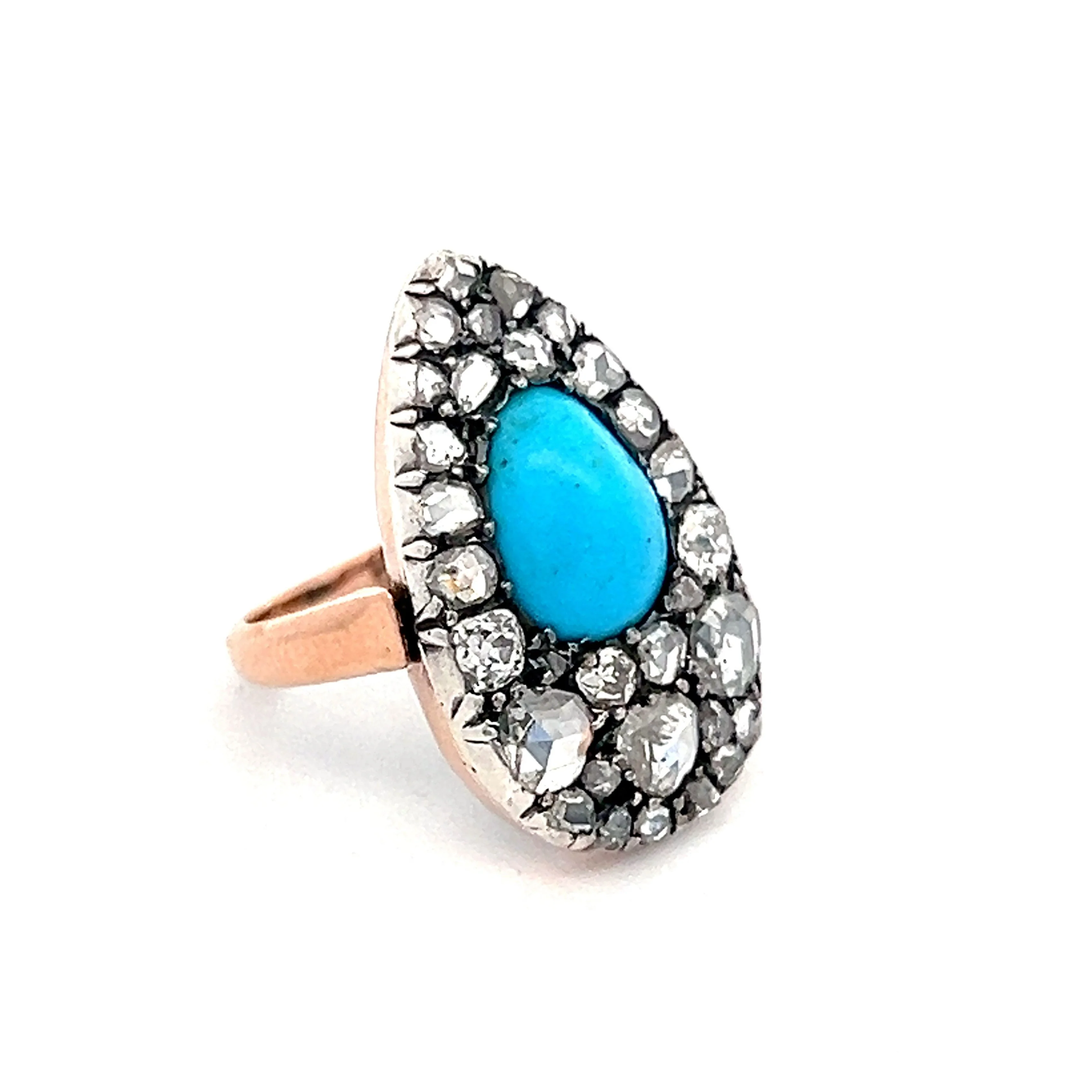 Antique Georgian Turquoise & Diamond Ring with in Rose Gold - Image 3