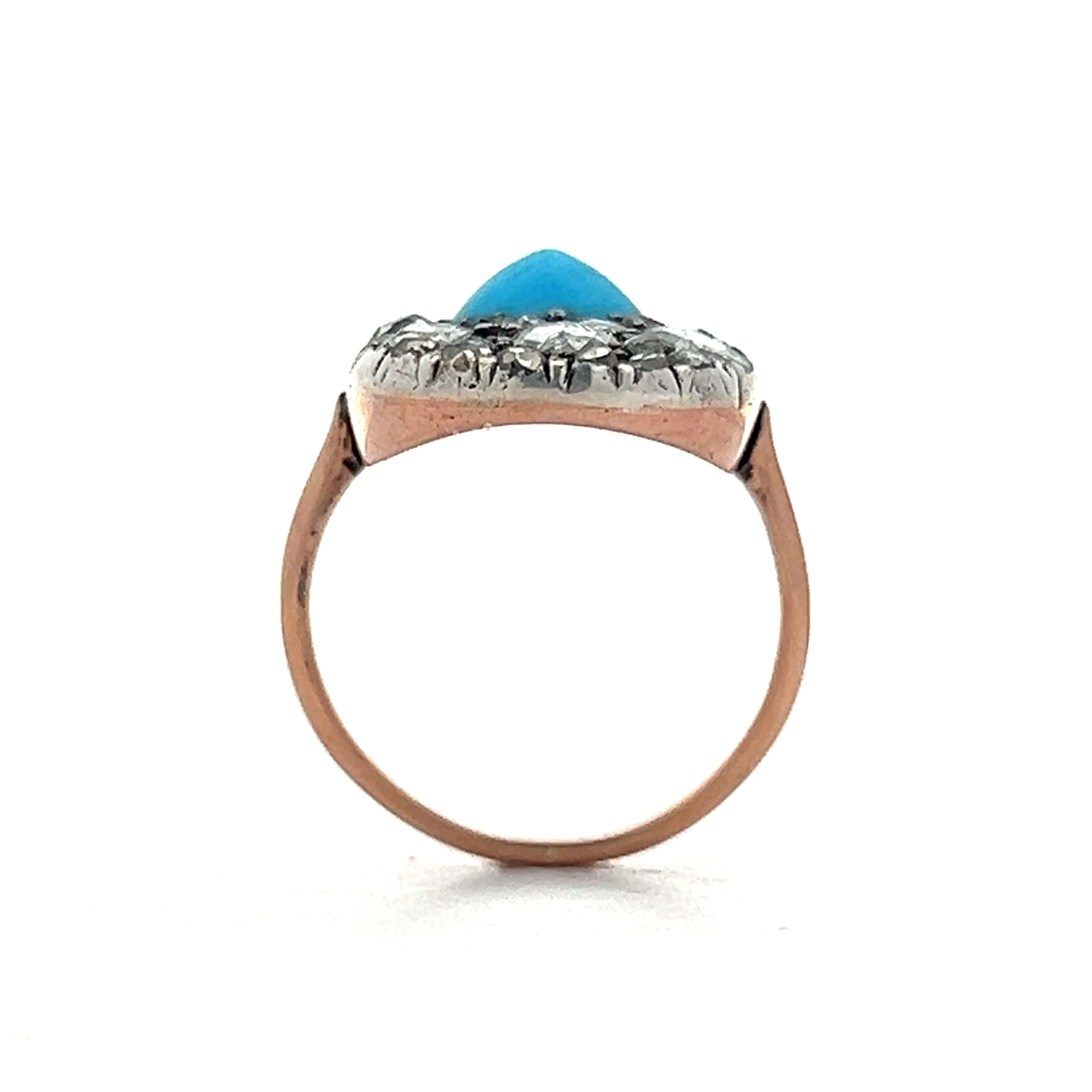Antique Georgian Turquoise & Diamond Ring with in Rose Gold - Image 4