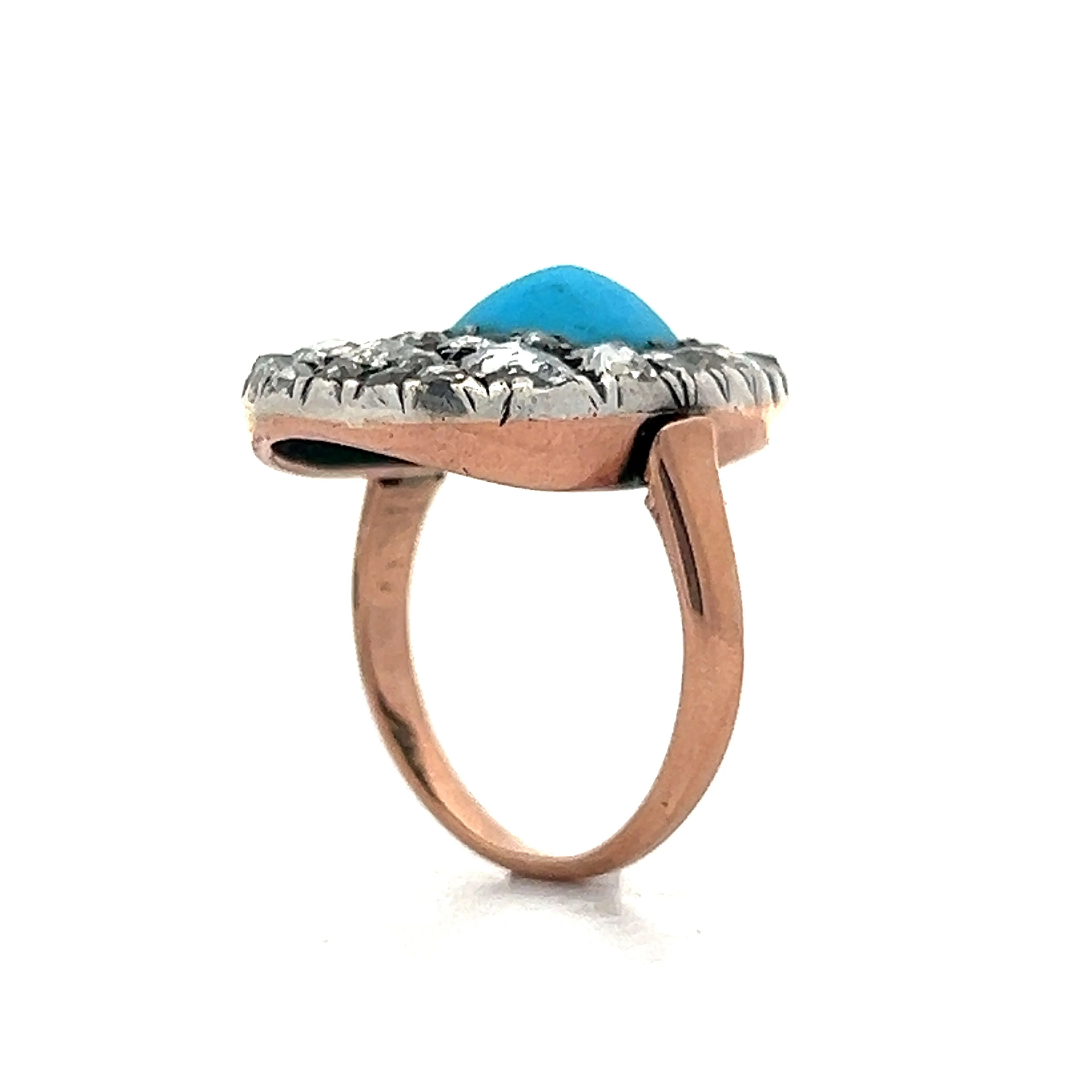 Antique Georgian Turquoise & Diamond Ring with in Rose Gold - Image 5