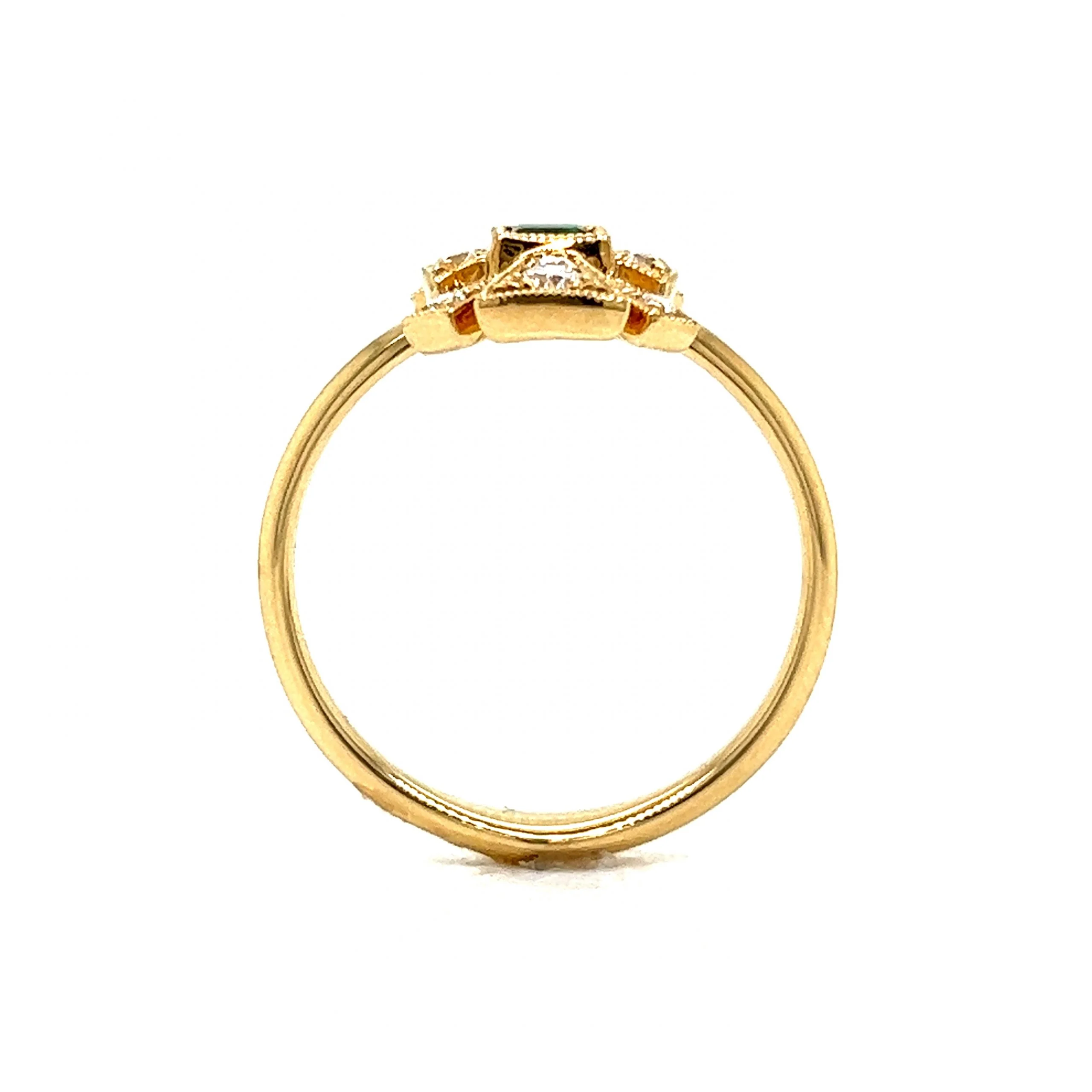 Antique Inspired Square Emerald & Diamond Cluster Ring in 18k - Image 4